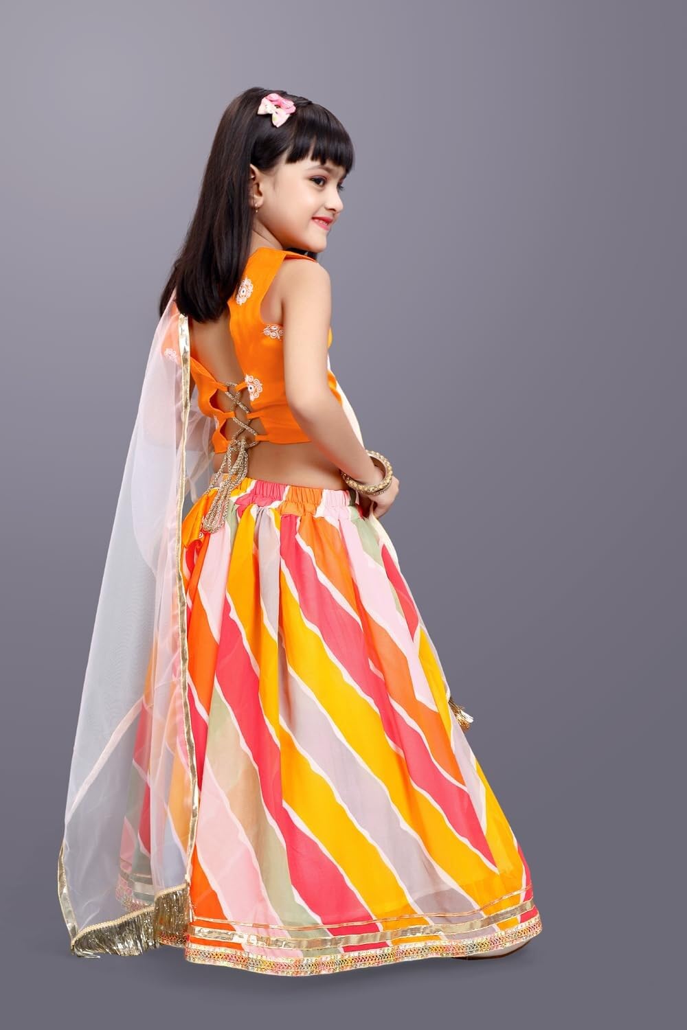 SHRITHI FASHION FAB New Fashionable Fully Stitched Fox Georgette Lehenga Choli Set With Matching Blouse. | dress for kids girls | navratri lehenga for kids girls |(Tanu-Orange-5-6Years)