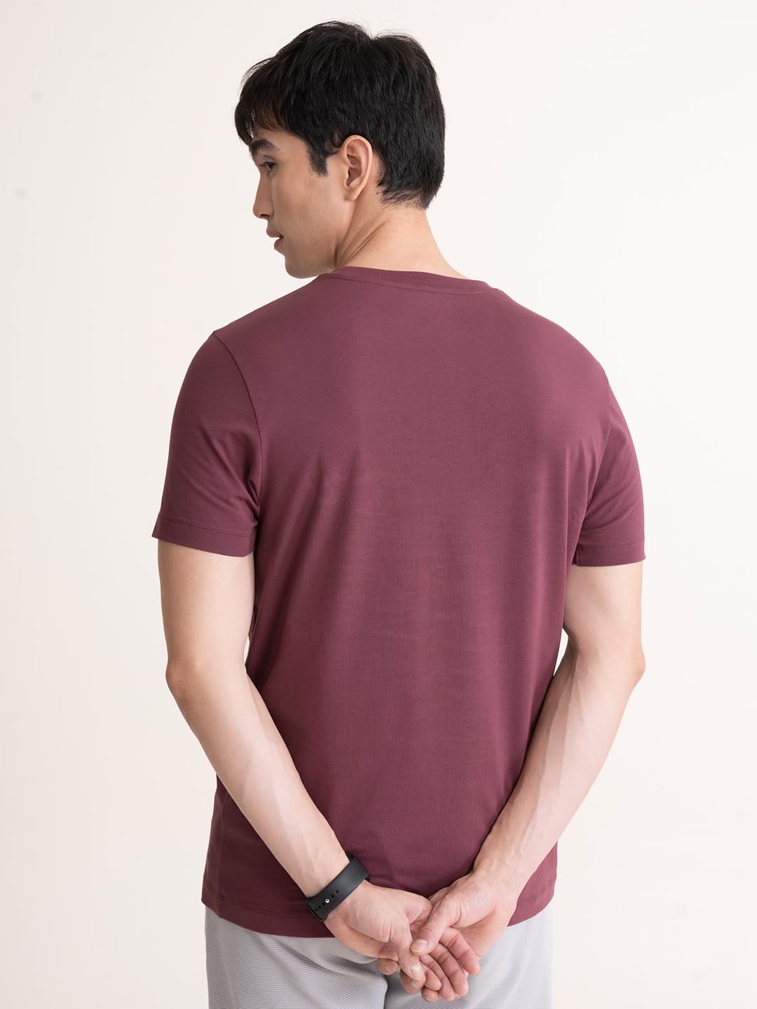 DAMENSCH Men’s Fluid Casual Solid Monochrome Elemental Tees- Mineral Maroon- Large