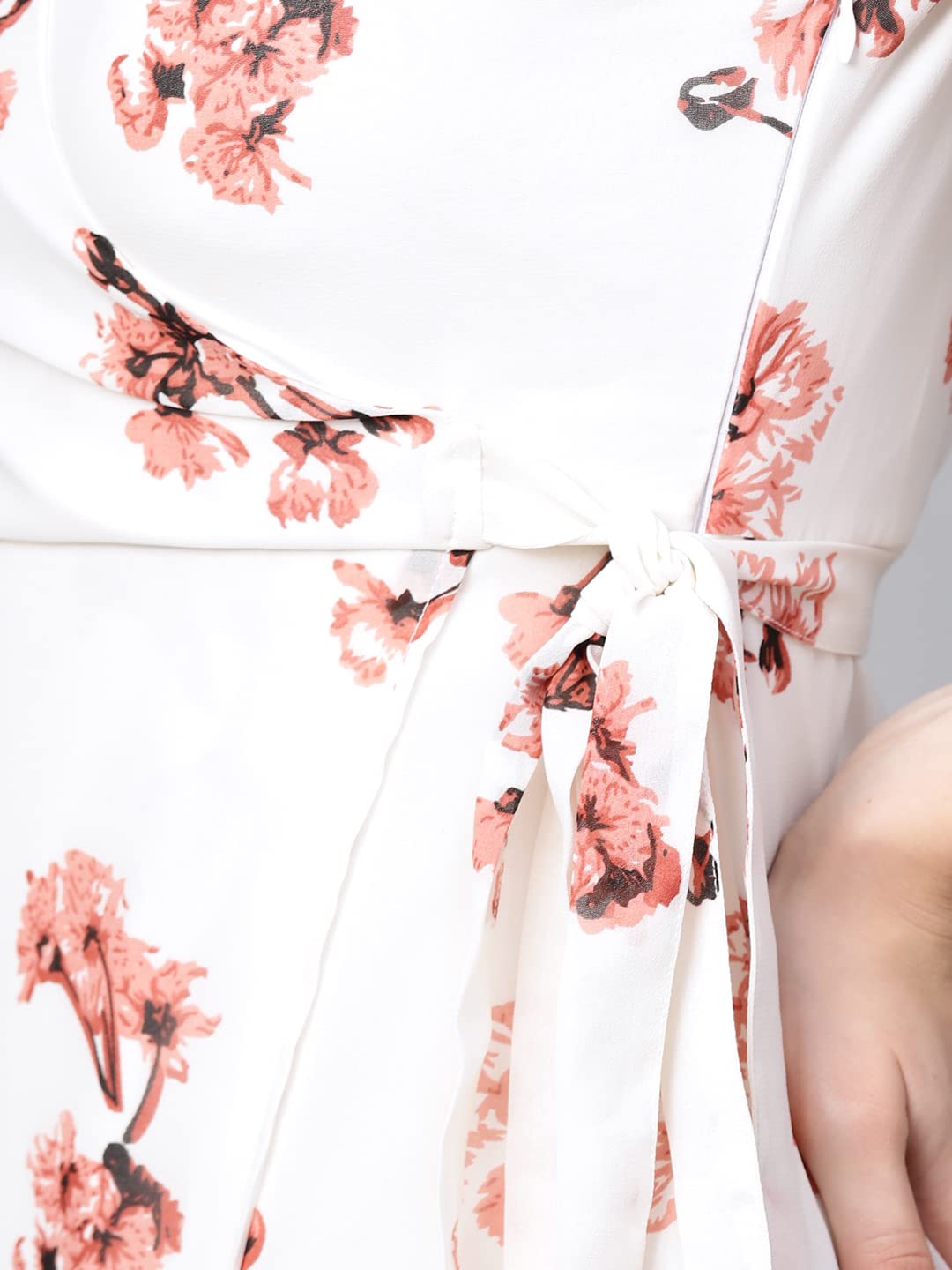 SASSAFRAS White Floral Wrap Tie Dress