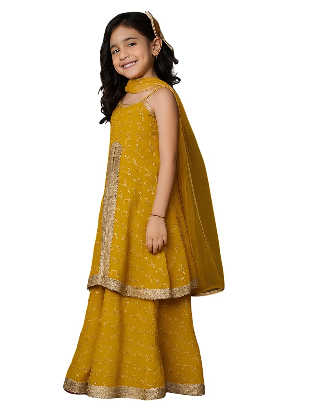 superminis Girls Georgette Sequins Embroidery Sleeveless Lehenga Choli with Net Dupatta Ethnic Wear Set (8-10 Years, Mustard)