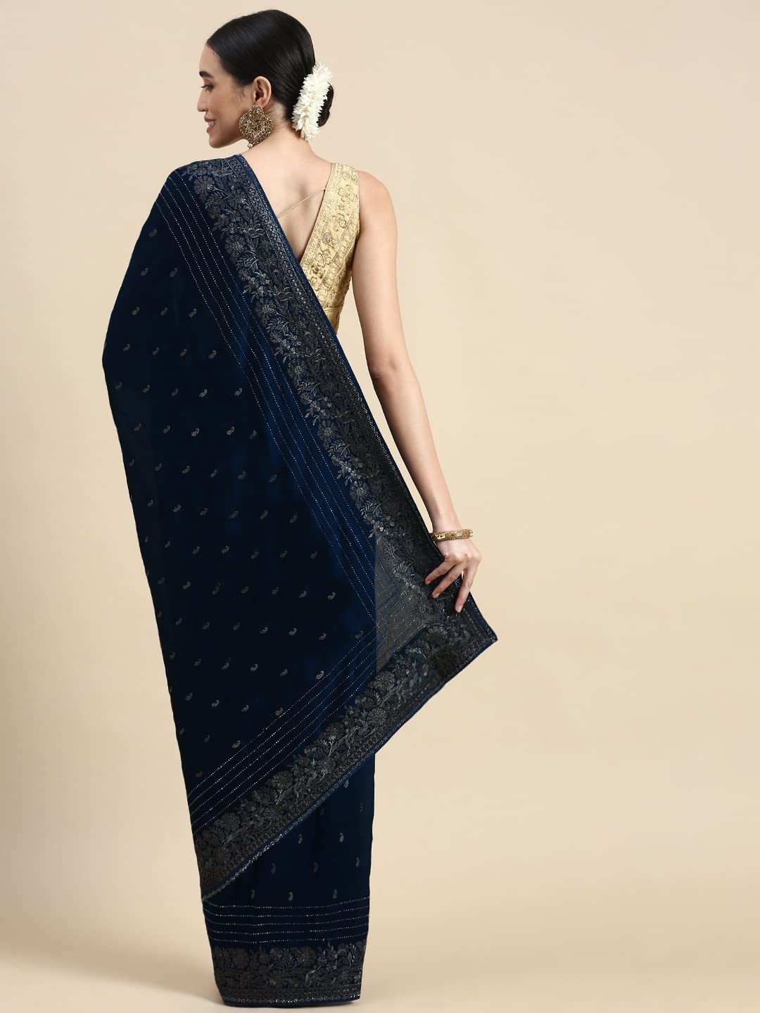 MOHEY Women's Saree, Suitable for Party, Anniversary & Wedding Sari for Women, All Over Jaal, Bordered Art Silk (Blue)