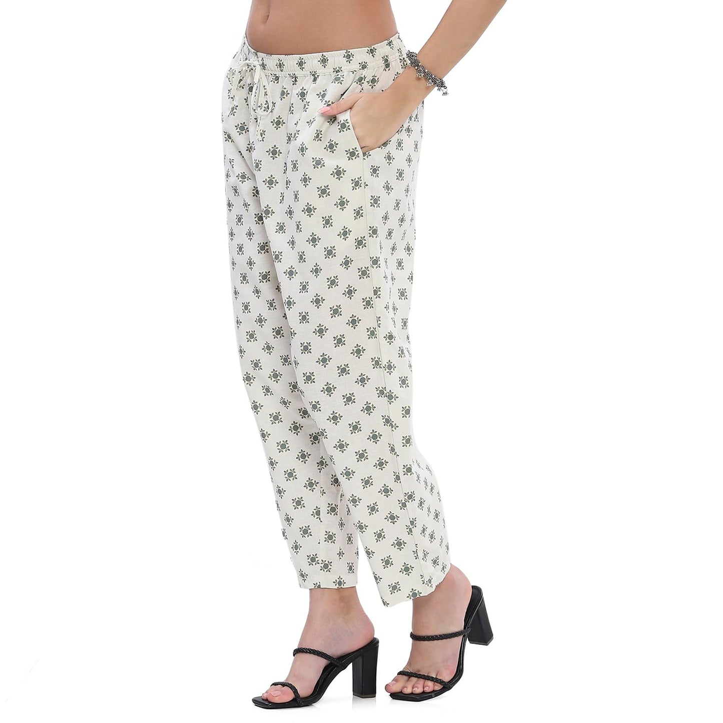 Rangriti Women's Regular Palazzos (PEPAMS22070SS25OWHT_Off White