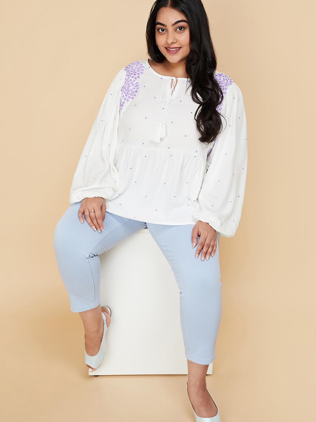 Max Plus Size Women Embroidered Top (EMB3201PIVORY)_3XL 20