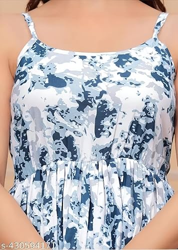 Trending Midi Length 1 Piece | Cotton A-Line Midi Dress | Trending Paisley Printed Fit & Flare Gown | Casual Summer Dress (in, Alpha, L, Regular, Blue and White)