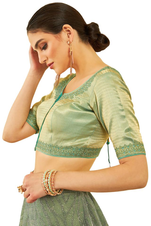 Soch Women's Silk Blend Half Sleeve Regular Blouse (BLHSEMB00578A_Sea Green 34)