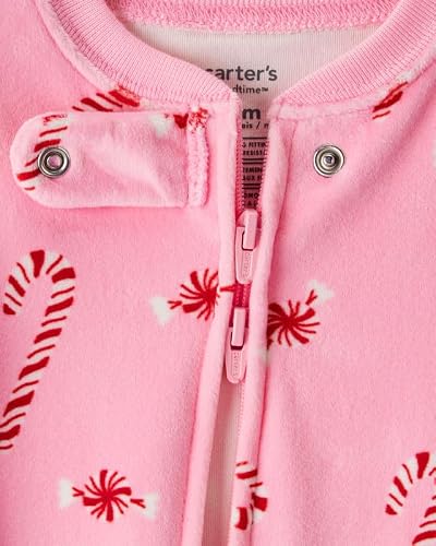 Carter's Baby Girl Pink Peppermints DreamPlush Long-Sleeve Snug Fit 1-Piece Pajamas