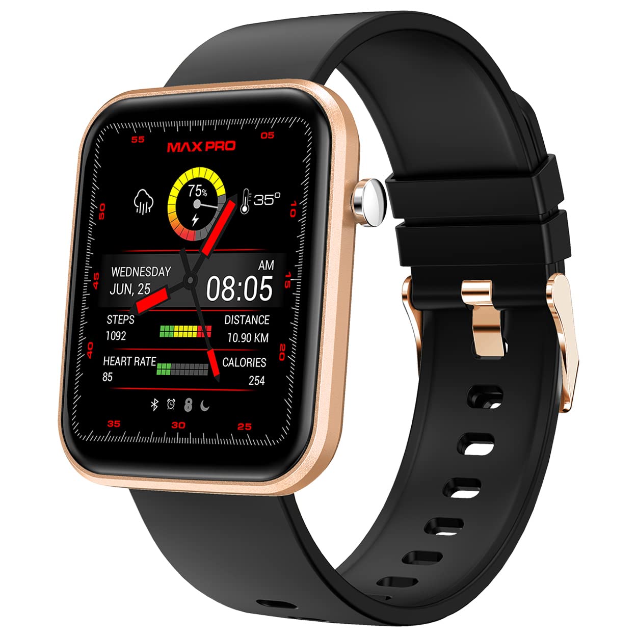 Maxima Vibe Newly Launched Smart Watch with 1.69" HD Display, Sleek Metal Oil Finish, HR& SpO2 & Sleep Monitor, 100+ Watch Face & 100+ Sports Modes, IP68 & 10 Days Battery Life Smartwatch (Gold)