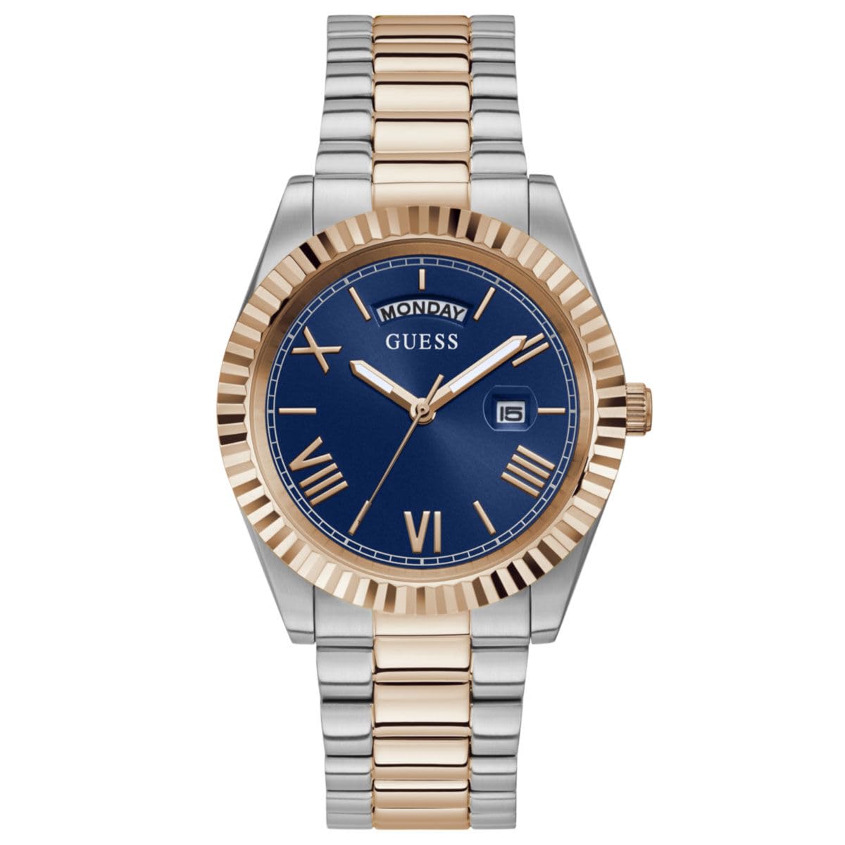 GUESS Men's Stainless Steel Analog Blue Dial Two-Tone Band Watch-Gw0265G12