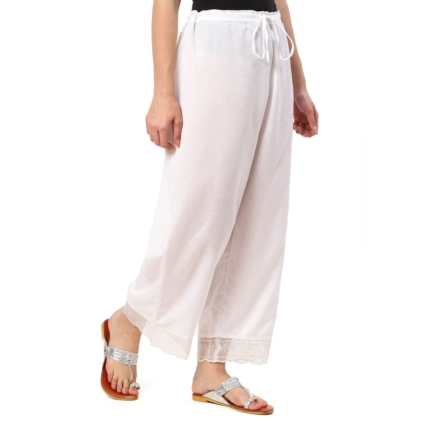 BIBA Women Solid Mix and Match Regular Fit Palazzo (Chantill19835_White_M), Mid Rise