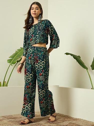 InWeave DARK TEAL FOIL TOP NARROW PANT SET