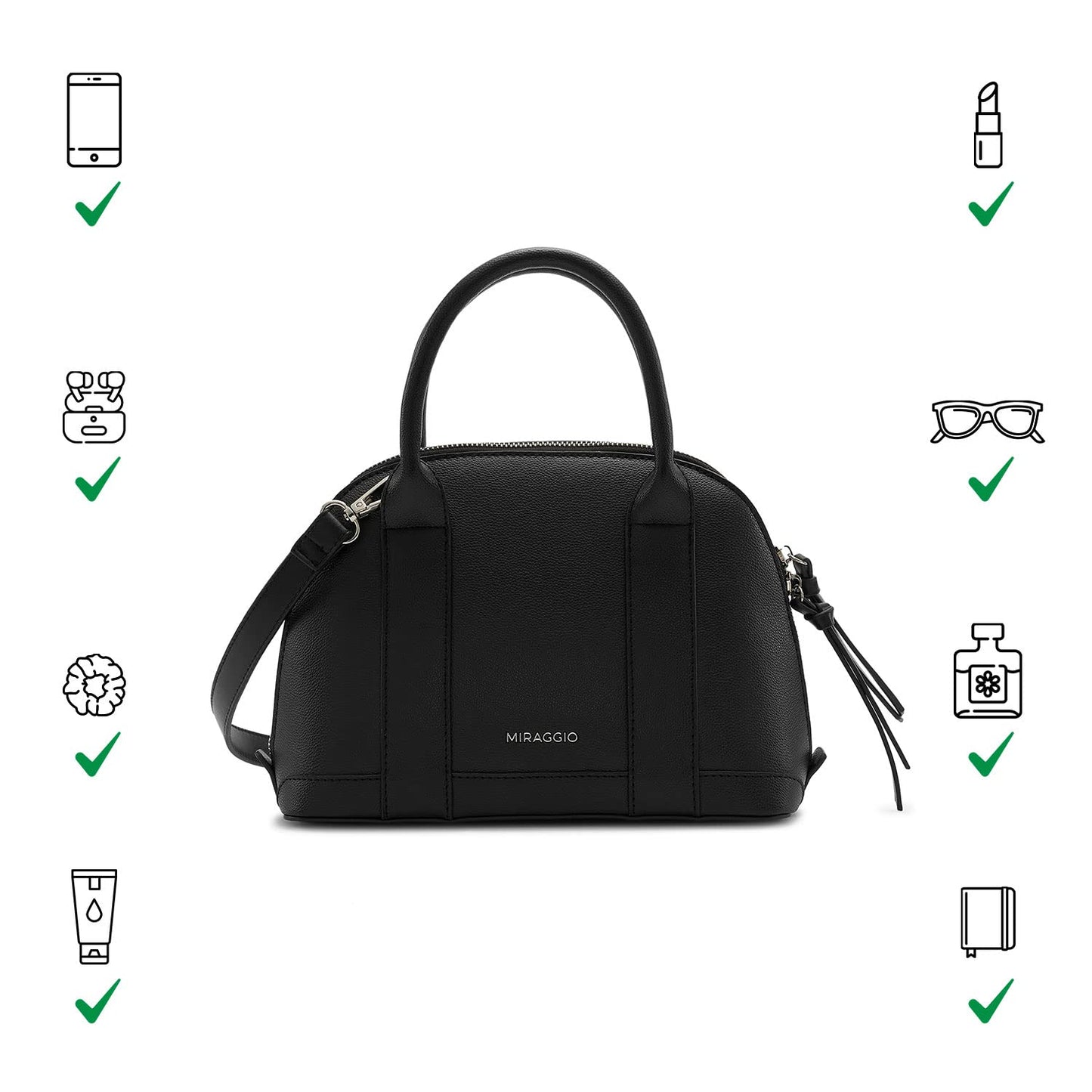 Miraggio Margo Black Dome-Shaped Handbag with Detachable Straps