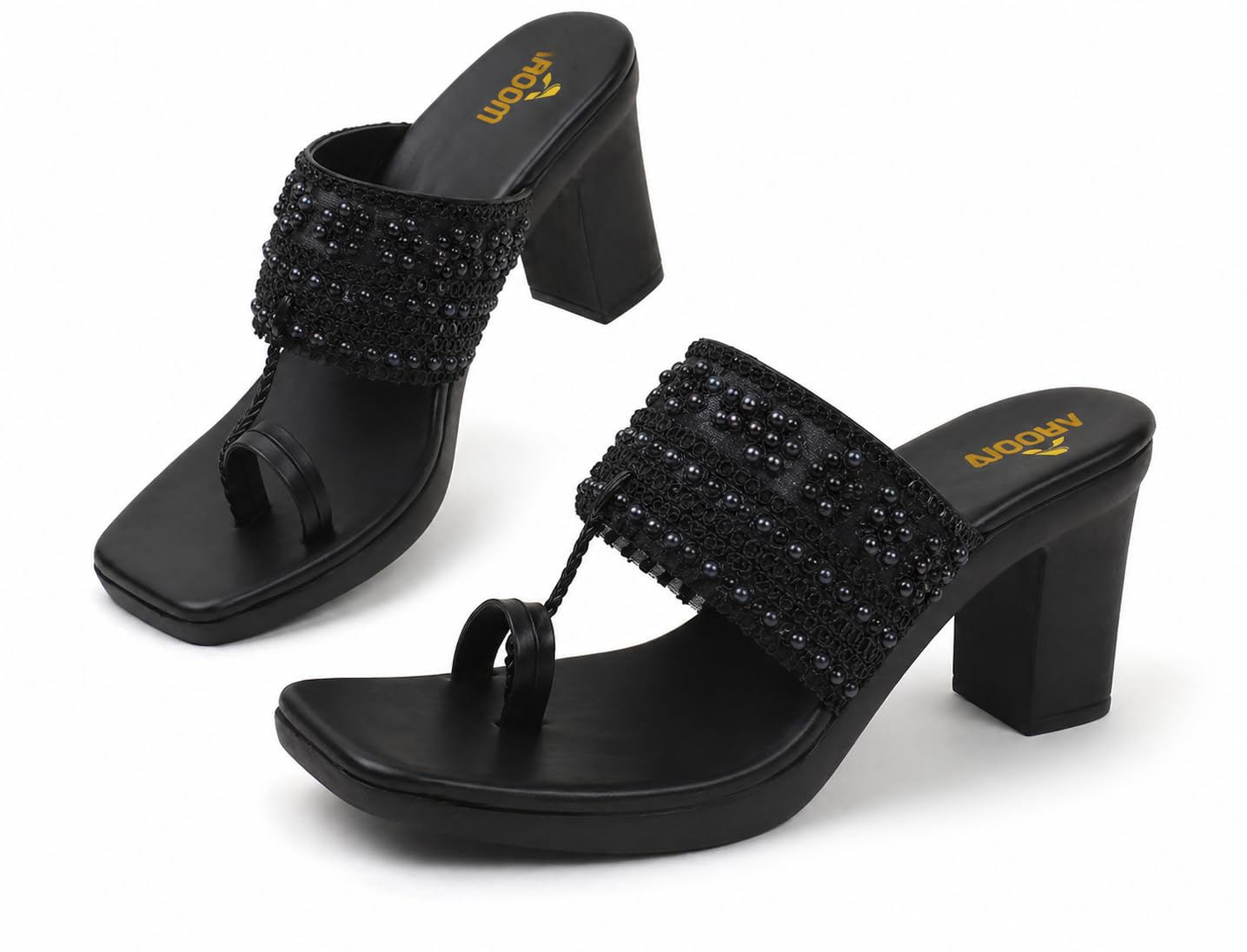 AROOM, Women's One Toe Block Heels Sandals Comfortable & Stylish Sandals for Women & Girls (Black, UK Footwear Size System, Adult, Women, Numeric, Medium, 5)