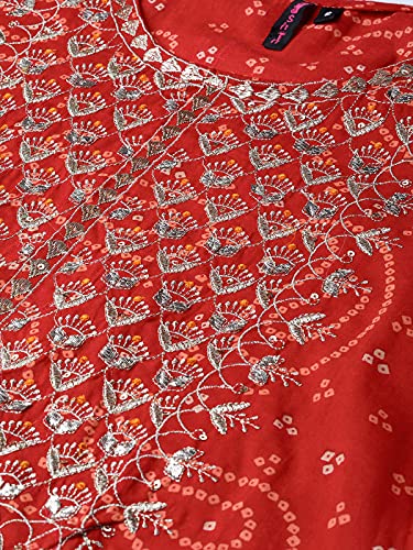 Ishin Women's Cotton Regular Kurta (KpramMp-956_M_Red_Medium)