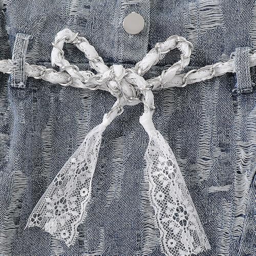 Hopscotch Girls Shirt Collared Denim Dress in Grey Color for Age (5-6 Years)