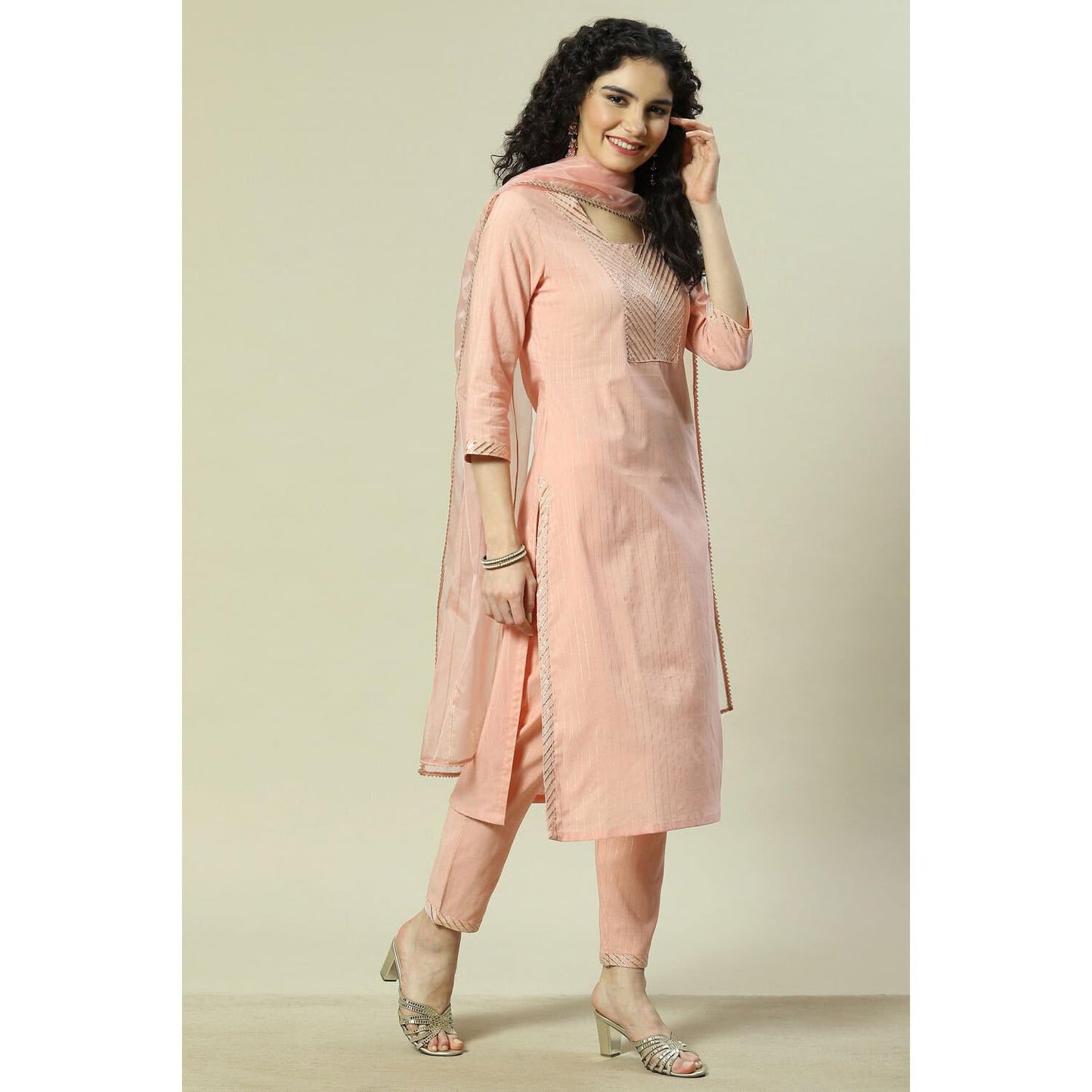 Rangriti Women Viscose Yarndyed Suit Set (RSKASSORTED18299_Pink_XL)