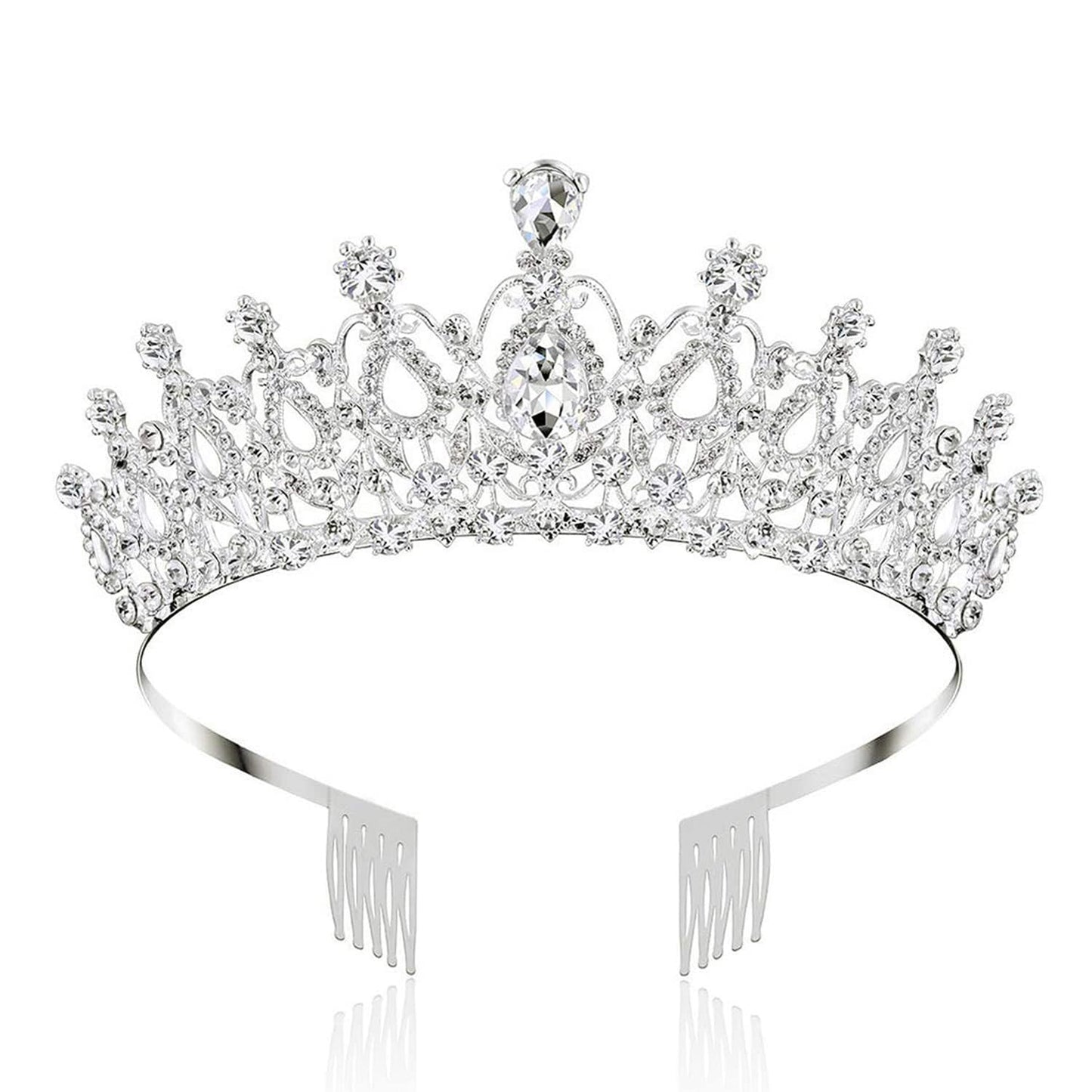 Shining Diva Fashion Crystal Tiara and Crown for Women Stylish Headband Crowns with Comb Tiaras for Girls Kids Queen Princess Wedding Bridal Birthday Gift Hair Accessories (Silver) (rr15862hb)