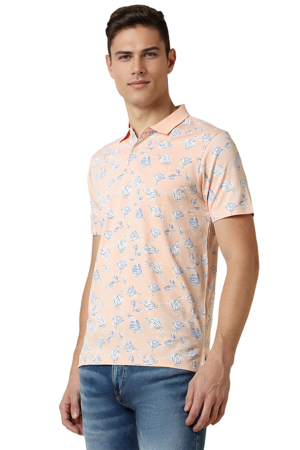 Allen Solly Men Peach Print Polo Neck T-Shirt