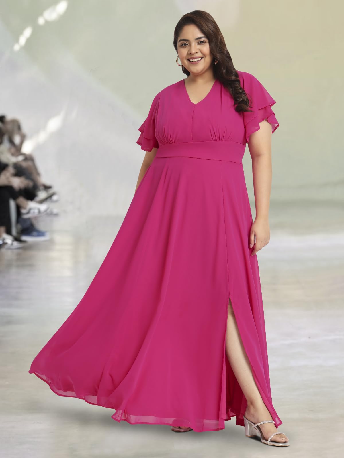 wild U Women Plus Size Maxi Gown | Beaded Tassel | Bare Back | Western Dress for Women - Fuchsia (Pink, Size : 6XL)