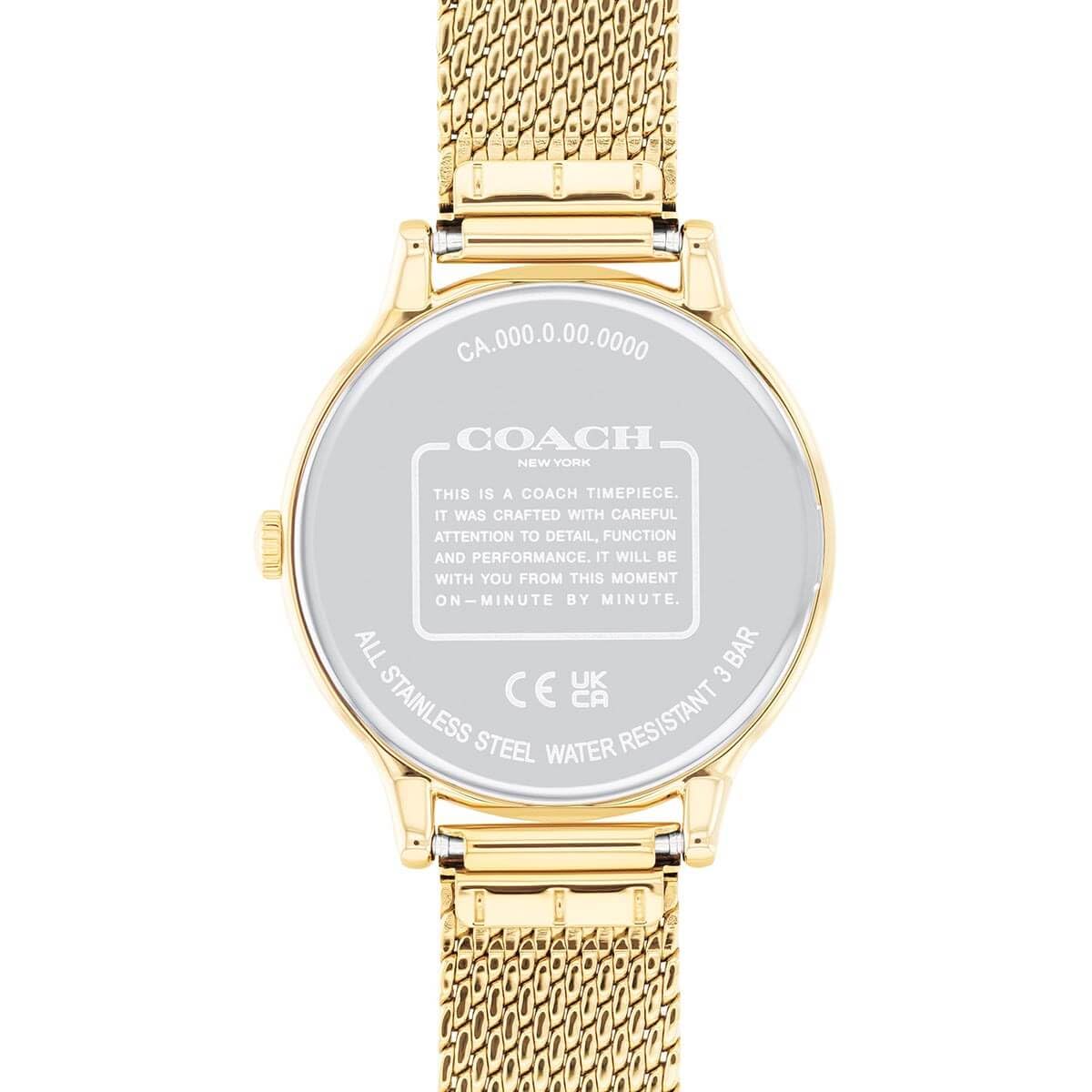 Coach Chelsea Qtz Basic Slim Navy Round Dial Women's Watch|Ionic Plated Thin Gold Steel Material|Gold Color Band - 14504218
