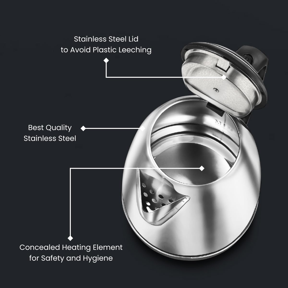 Prestige 1.5 litre PKOSS Stainless Steel Electric Kettle | 1350 Watts| Elegant Design | Cool-touch Handle and Lid | Automatic Cut-Off and Single-Touch Lid Locking. | Silver