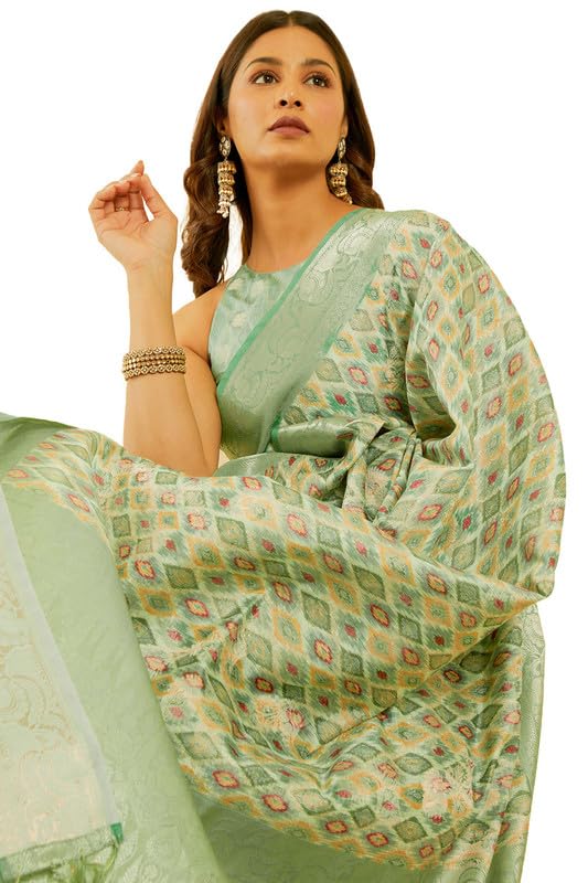 Soch Womens Sap Green Ethnic Motifs Jacquard Chanderi Saree