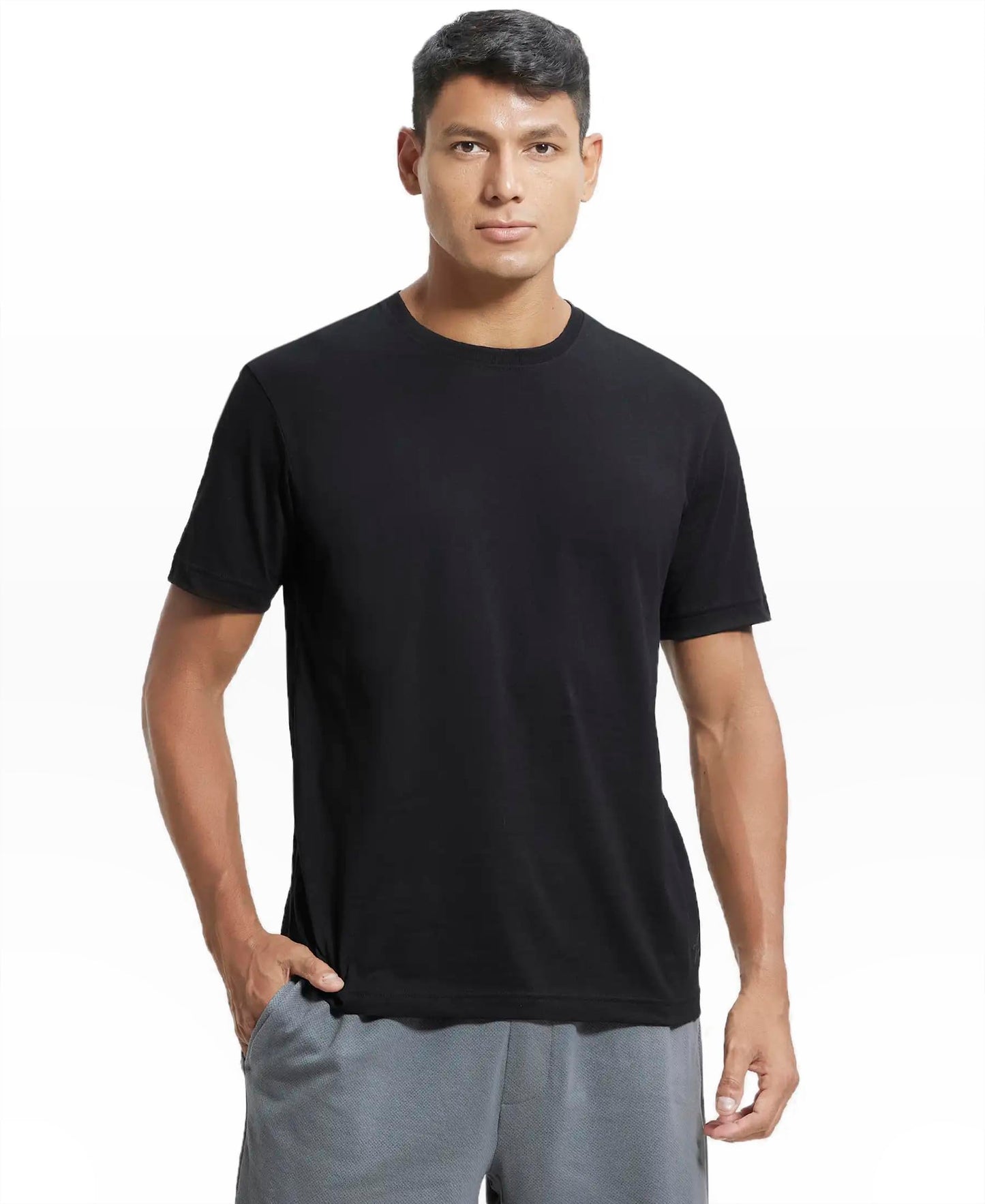 Jockey Men's Regular Fit Round Neck Half Sleeved T-Shirt 2714_Black_L