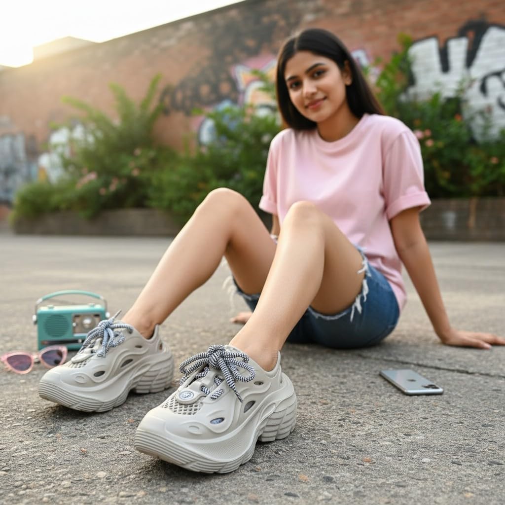 GLJ VibeX Girls Sneakers Stylish Beige Running Shoes Breathable Comfortable Anti Skid Outsole Premium Footwear for Casual Sports Gym Walking