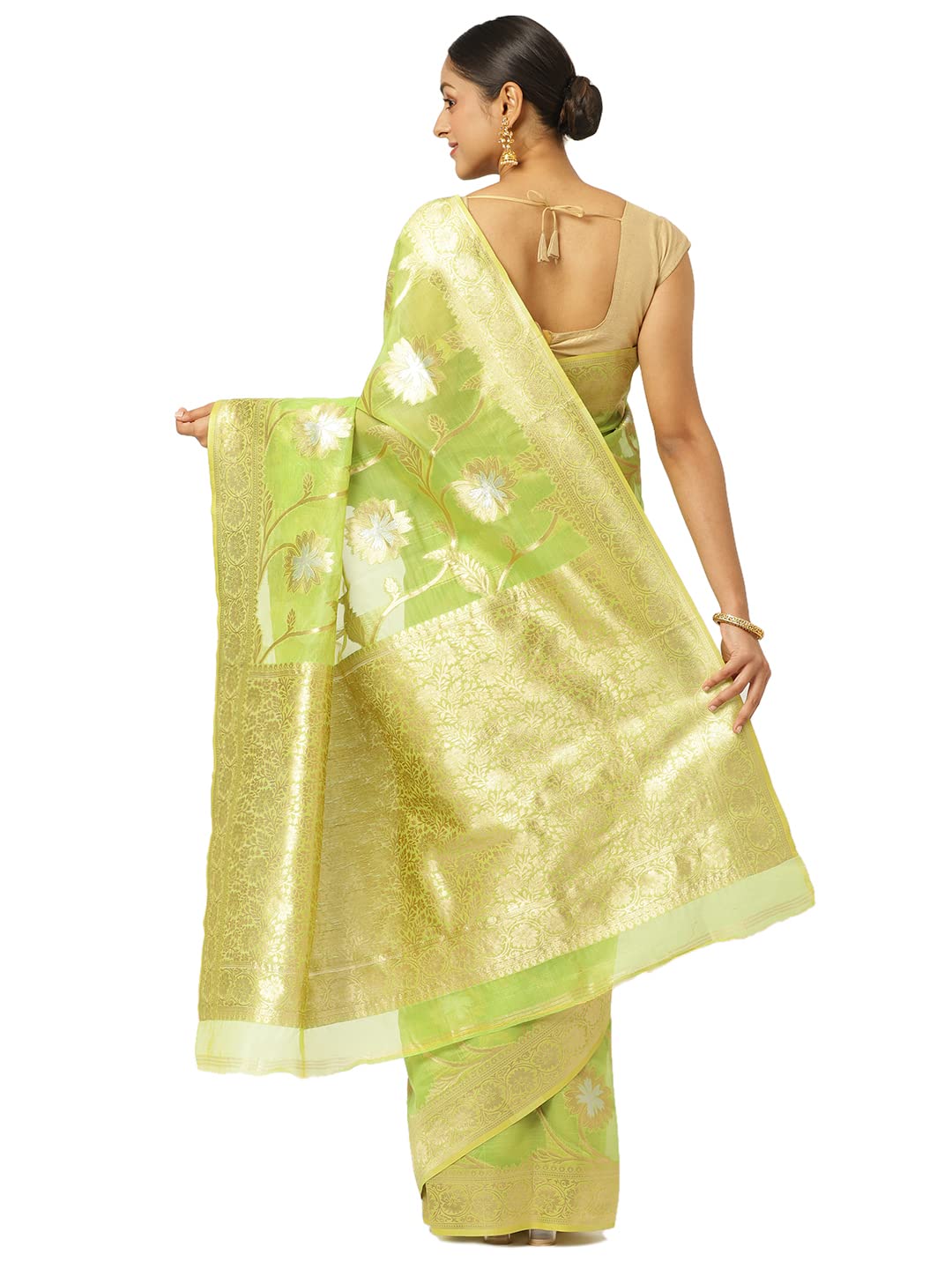 KARAGIRI Womens Organza Silk Green Saree With Blouse Piece