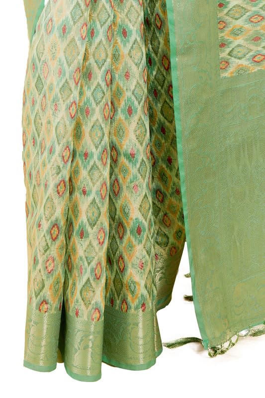 Soch Womens Sap Green Ethnic Motifs Jacquard Chanderi Saree