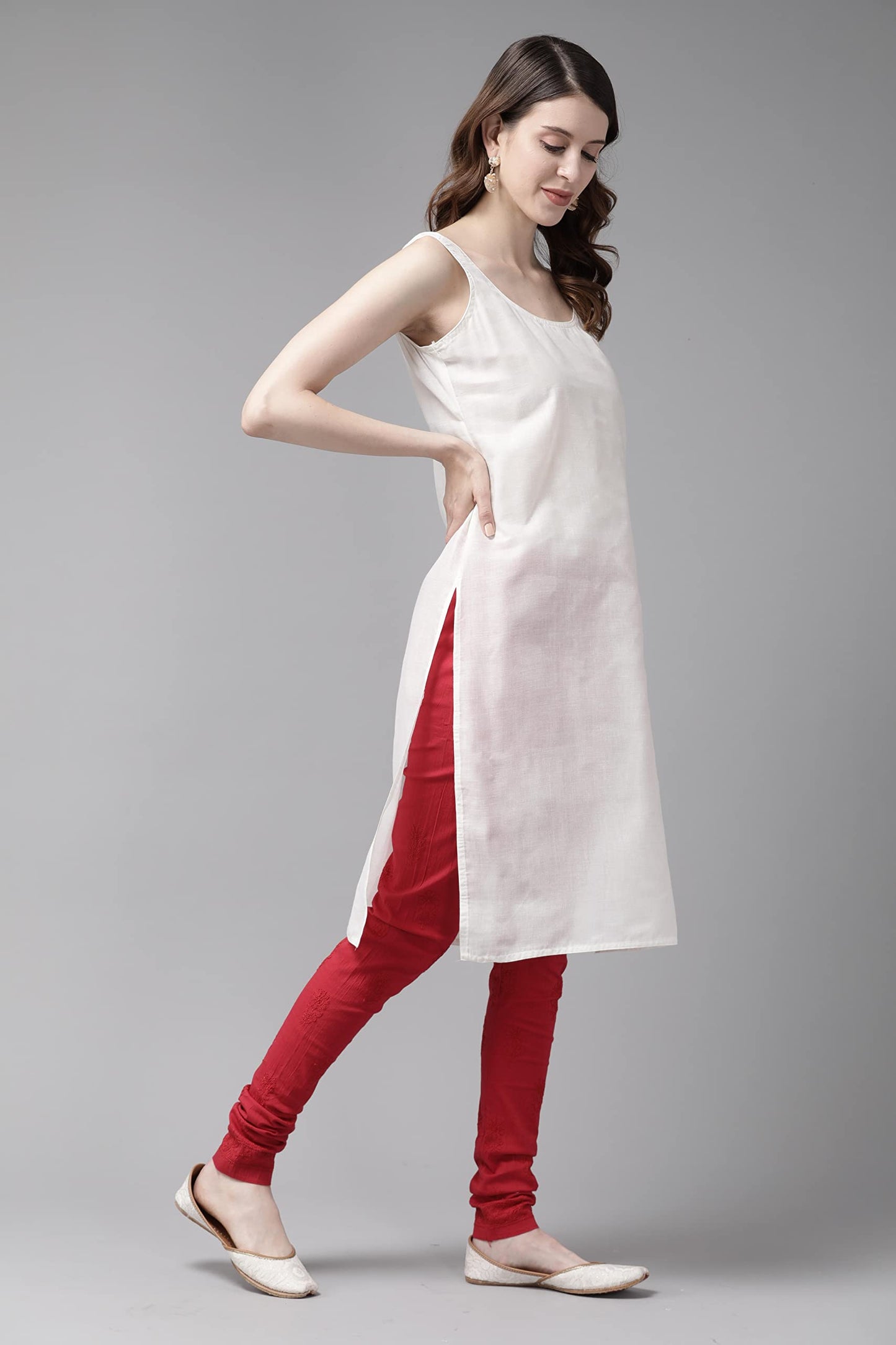 ADA Women's Handmade Faux Georgette Lucknowi Chikan Regular Wear Kurti, Medium(White, A90335)