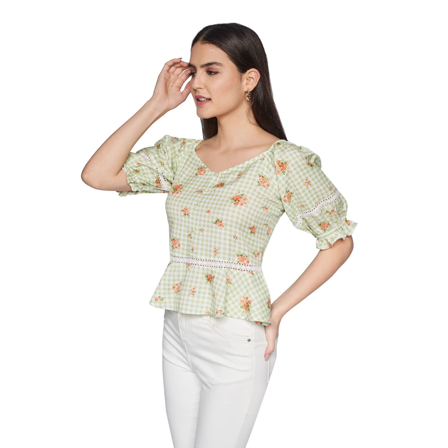 AND Women's Regular Shirt (SS22AG059TR44B_Sage Green 14)