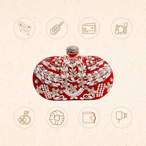 THE TAN CLAN Elizah Zarozi Hand Embroidered Clutches for Women Purses Luxury Evening Handbags for Ladies