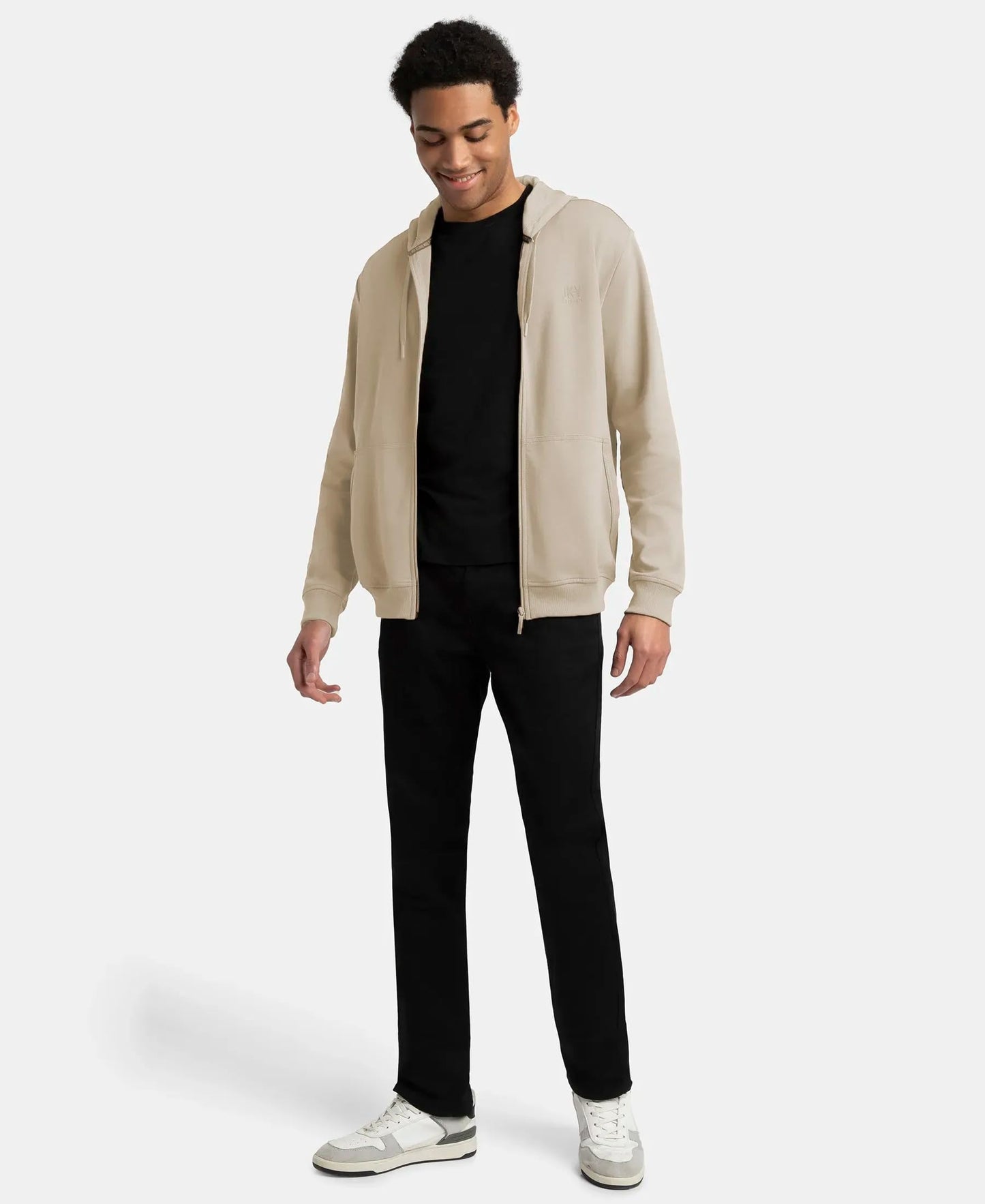 Jockey AM61 Men's Super Combed Cotton Rich Pique Hoodie Jacket with Ribbed Cuffs_Birch_XXL