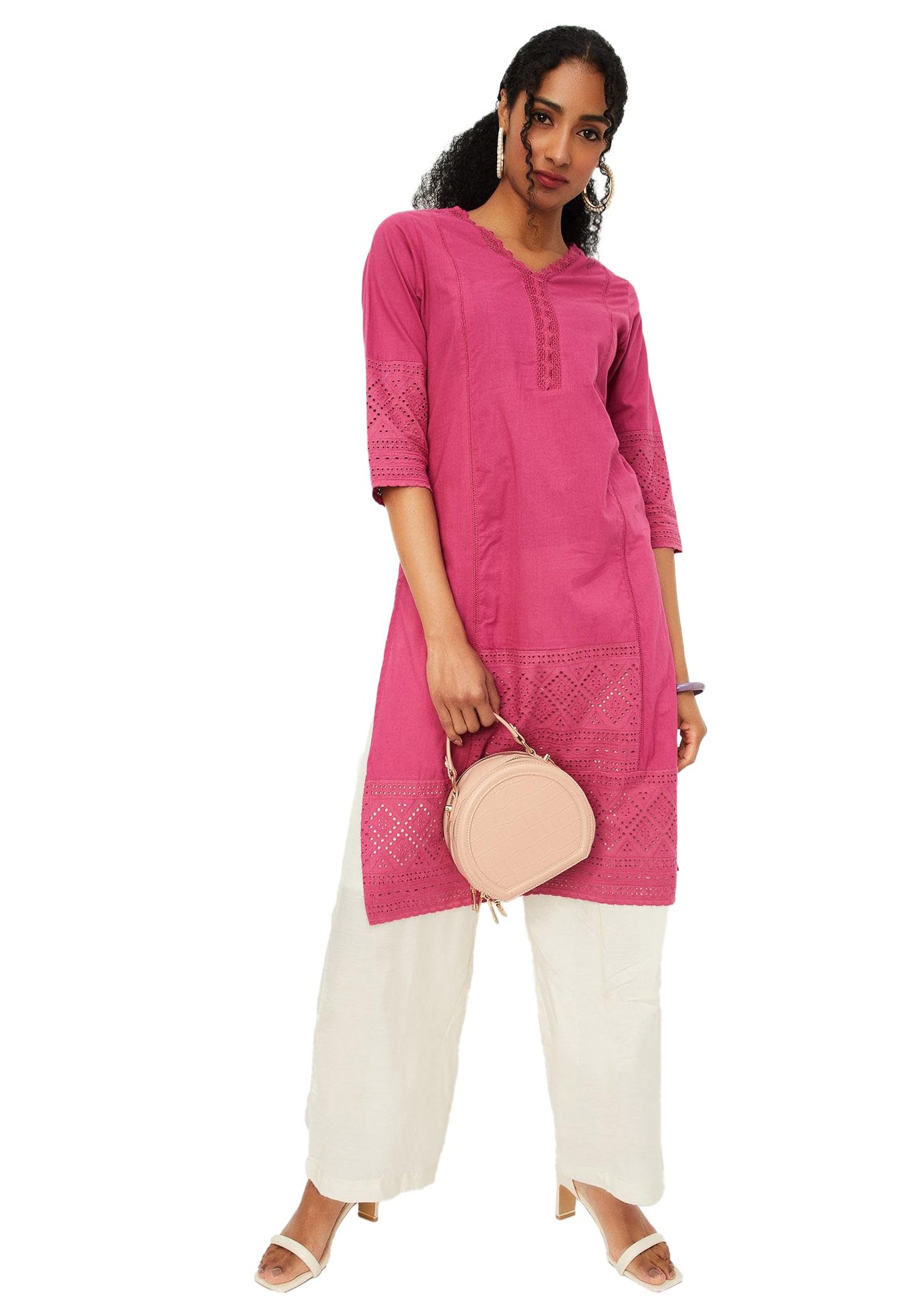 Max Cotton Women Schiffli Regular Fit Straight Kurta (WWNE41001PINK)_Large