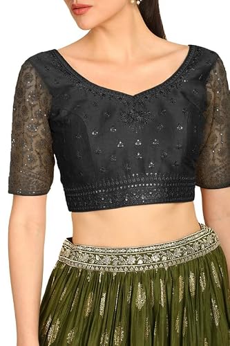 Soch Womens Black Zari Embroidery Silk Blend Padded Blouse with Sequins