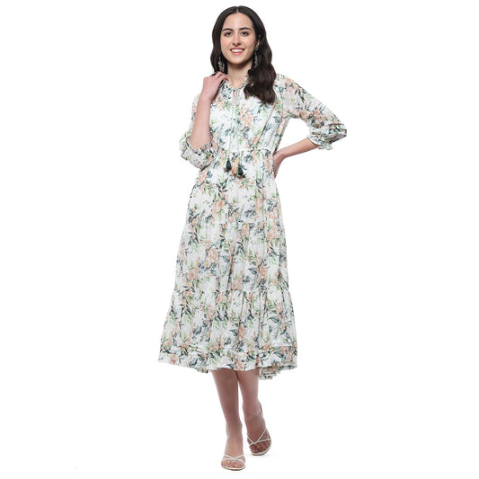 BIBA Women Printed Tired_Dress Mix and Match(Casual DRESSES2462_White_36)