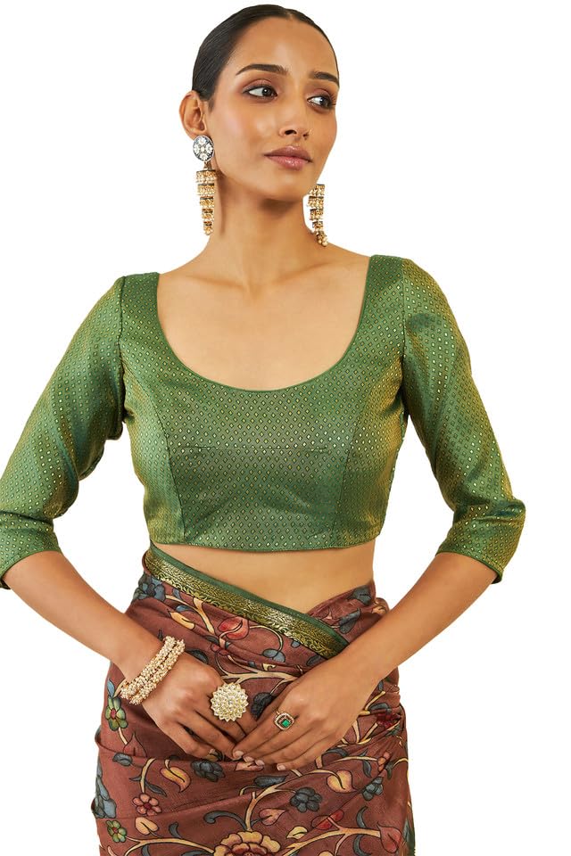 Soch Womens Brown Crepe Saree With Floral Kalamakari Print And Zari Borders