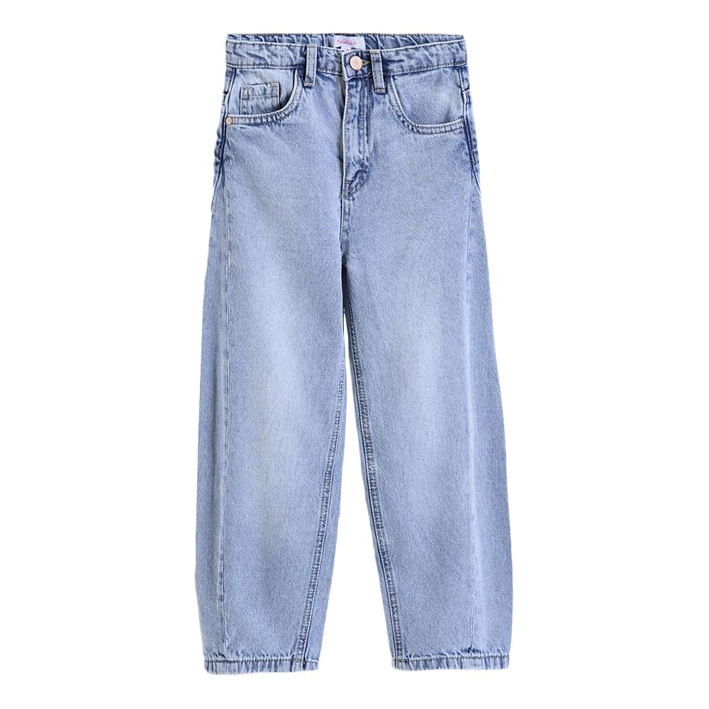 Hopscotch Girls Blue Pure Cotton Loose Fit Jeans (7-8 Years)