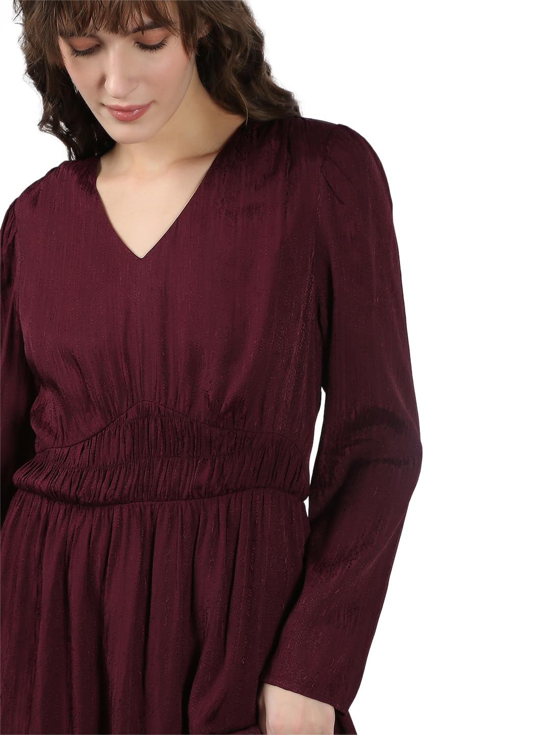 VERO MODA Women's Fit and Flare Maroon Dress