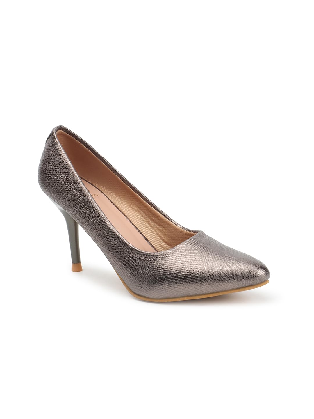 Carlton London Women Grey Stylish Slip-on Pump Shoes with Stiletto Heels, Pointed Toe (38)