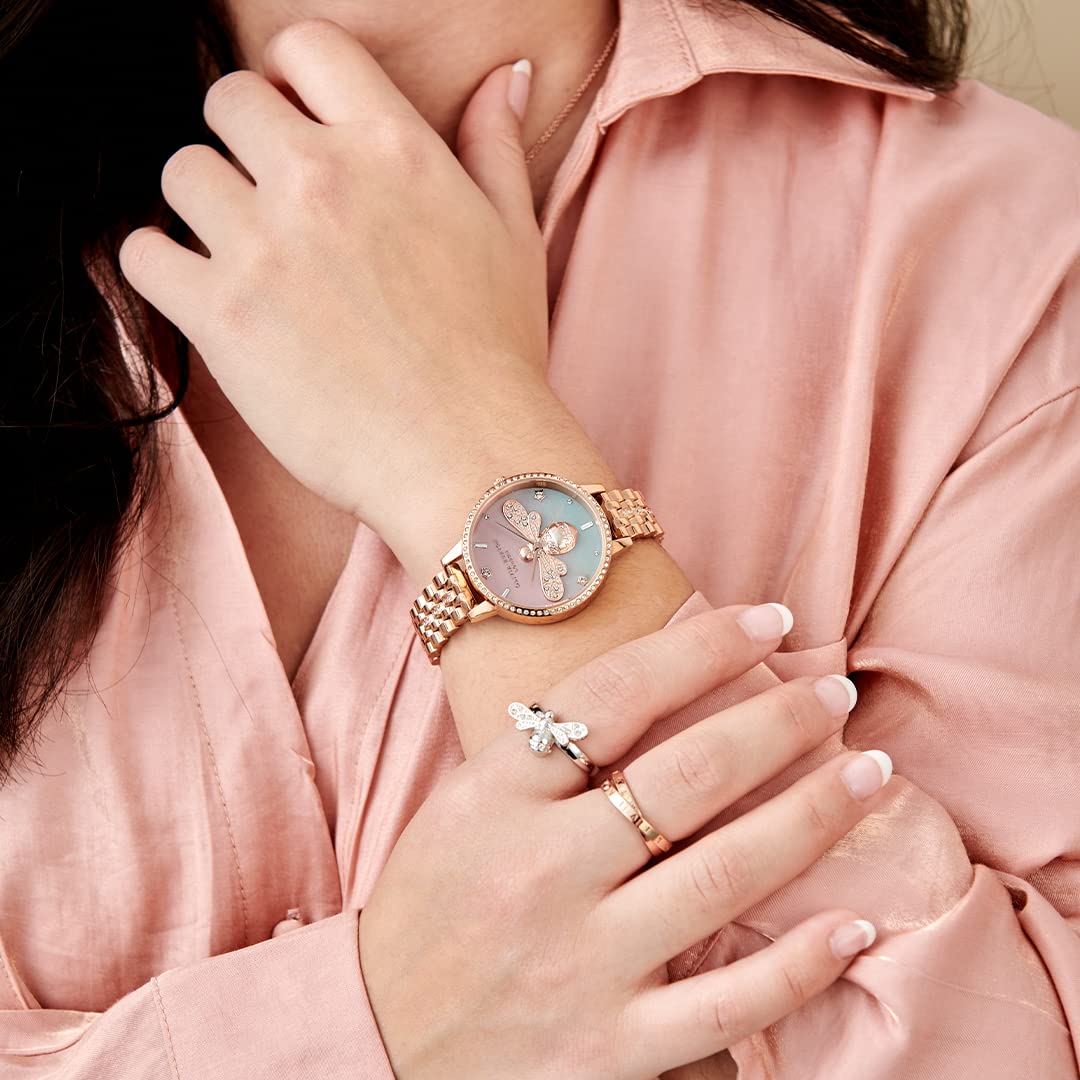 Olivia burton Sparkle Bee Analog Pink Dial Women's Watch-OB16GB04