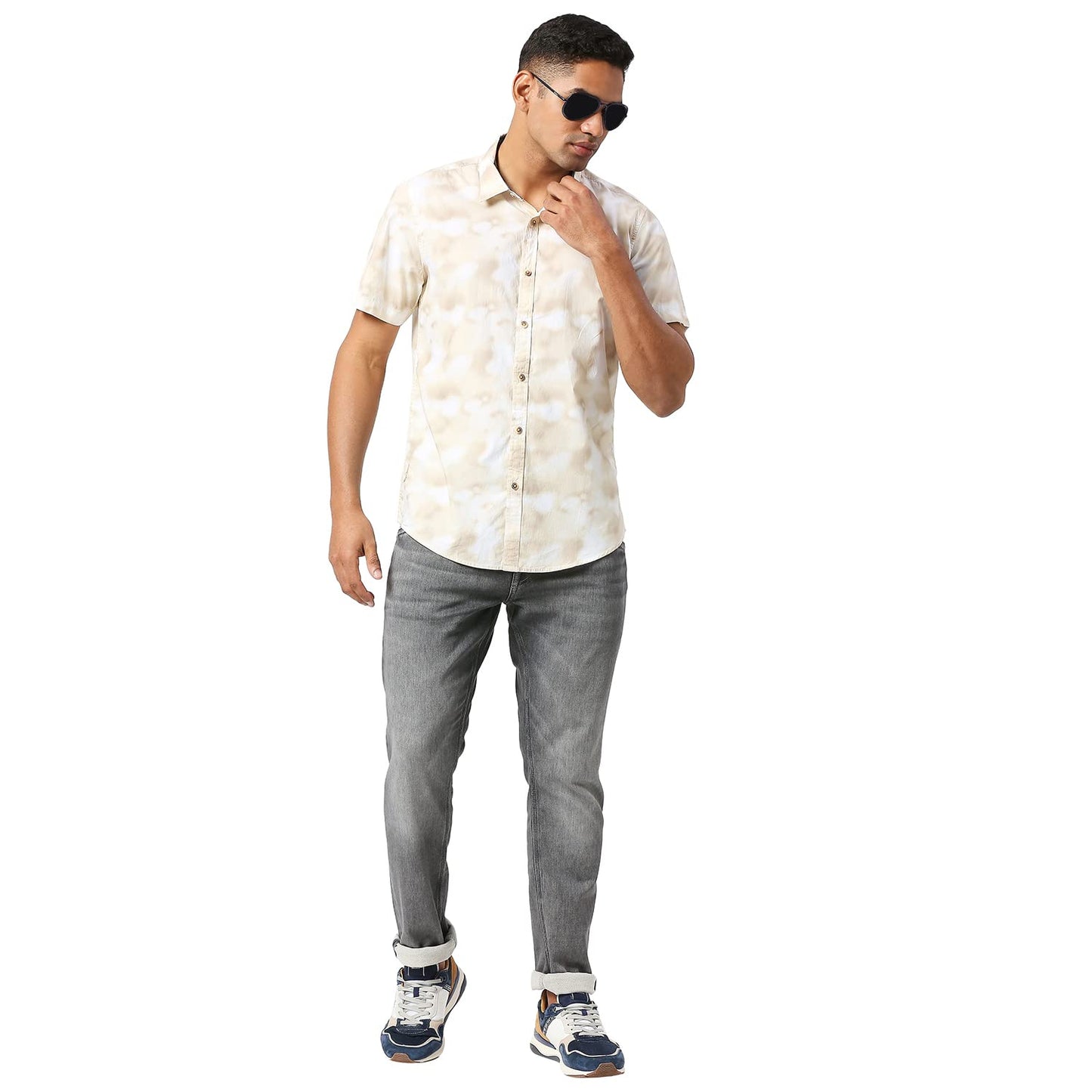 Pepe Jeans Men's Regular Fit Printed Shirts Beige