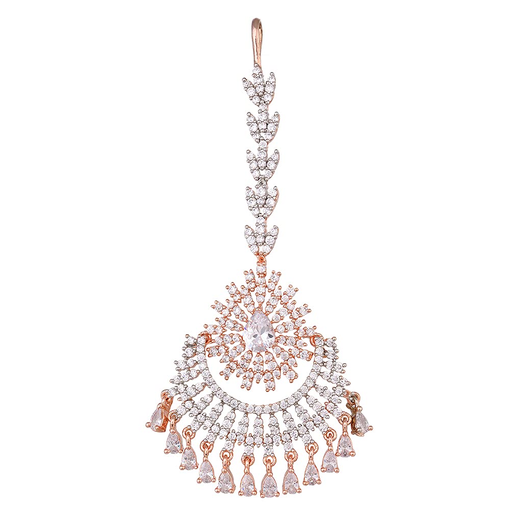 Saraf RS Jewellery-Rose AD studded Chandballi design Handcrafted Maang Tika