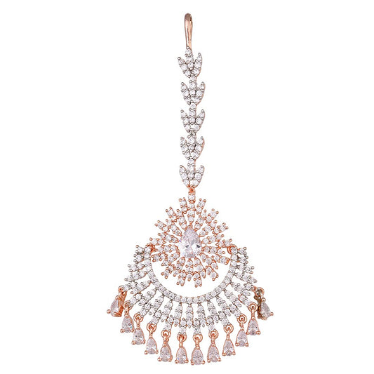Saraf RS Jewellery-Rose AD studded Chandballi design Handcrafted Maang Tika