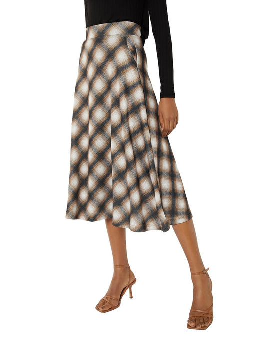 Max Women Checked A-line Midi Skirt (Beige_M)