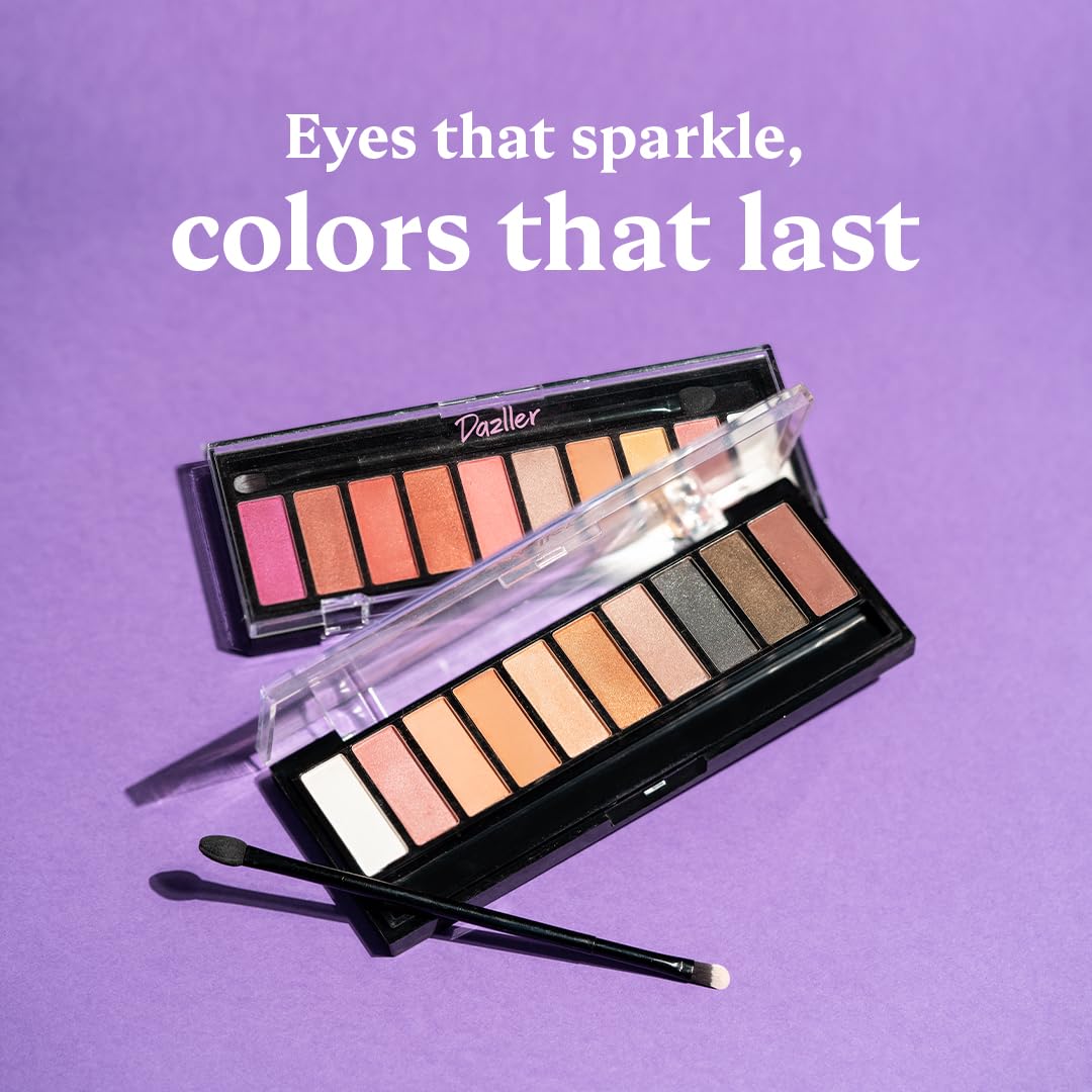 Dazller Eyeshadow 10-in-1 Palette,10g, DES6, Velvety Texture, No Patchiness, Easy blending, with Sponge-Brush Applicator (Multicolor)