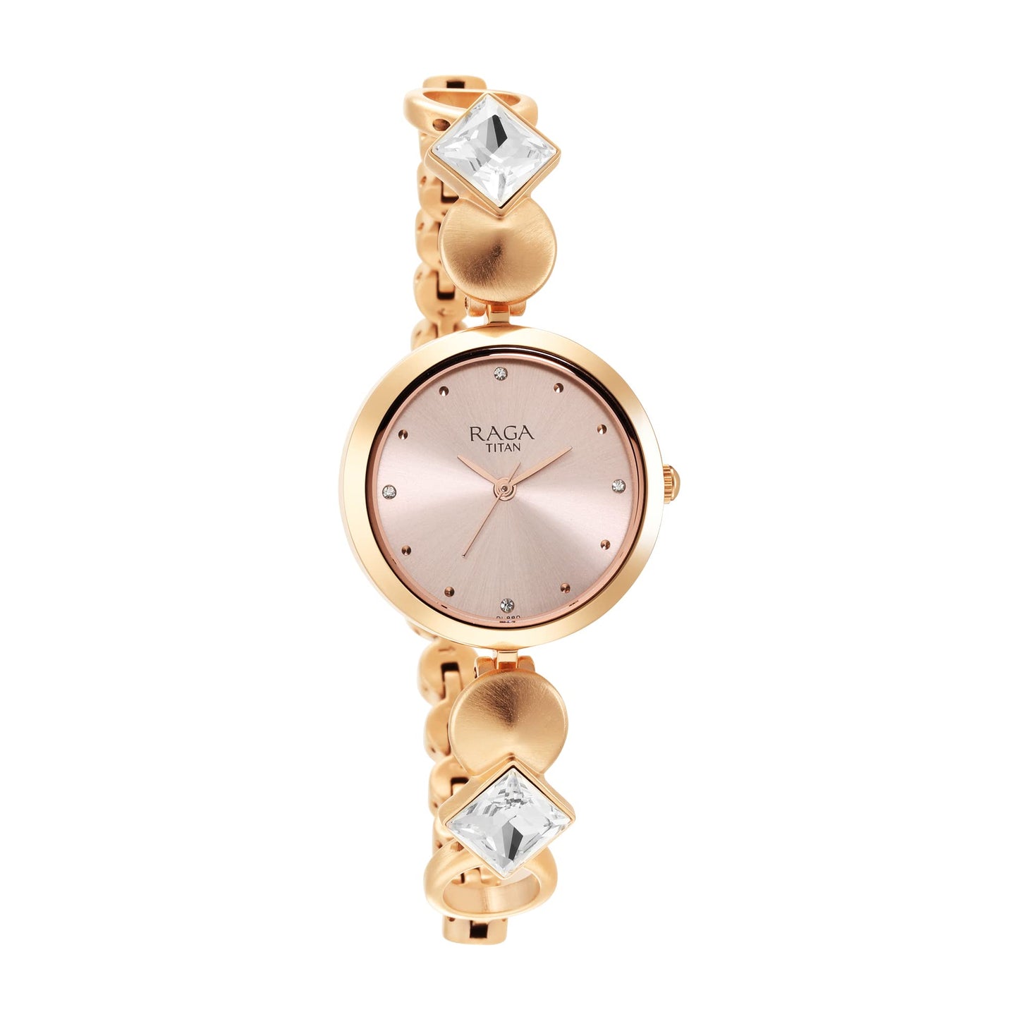 Titan Raga Love All Quartz Analog Pink Dial Rose Gold Metal Strap Watch for Women - NT2606WM10