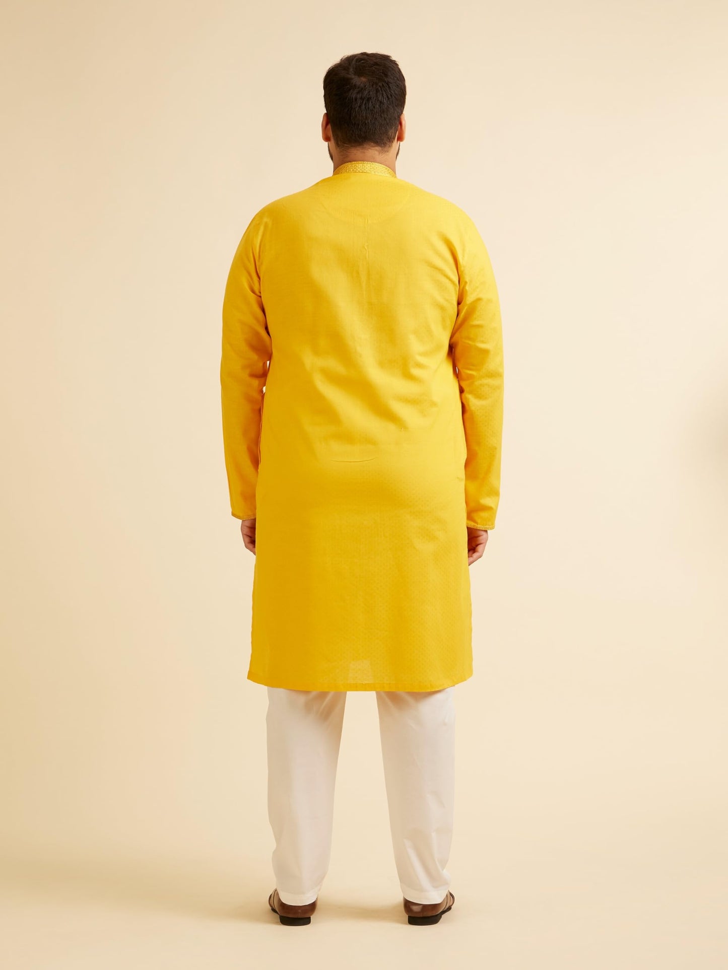 Manyavar Men's Cotton Solid Kurta Churidar Set (Mustard,04XL)