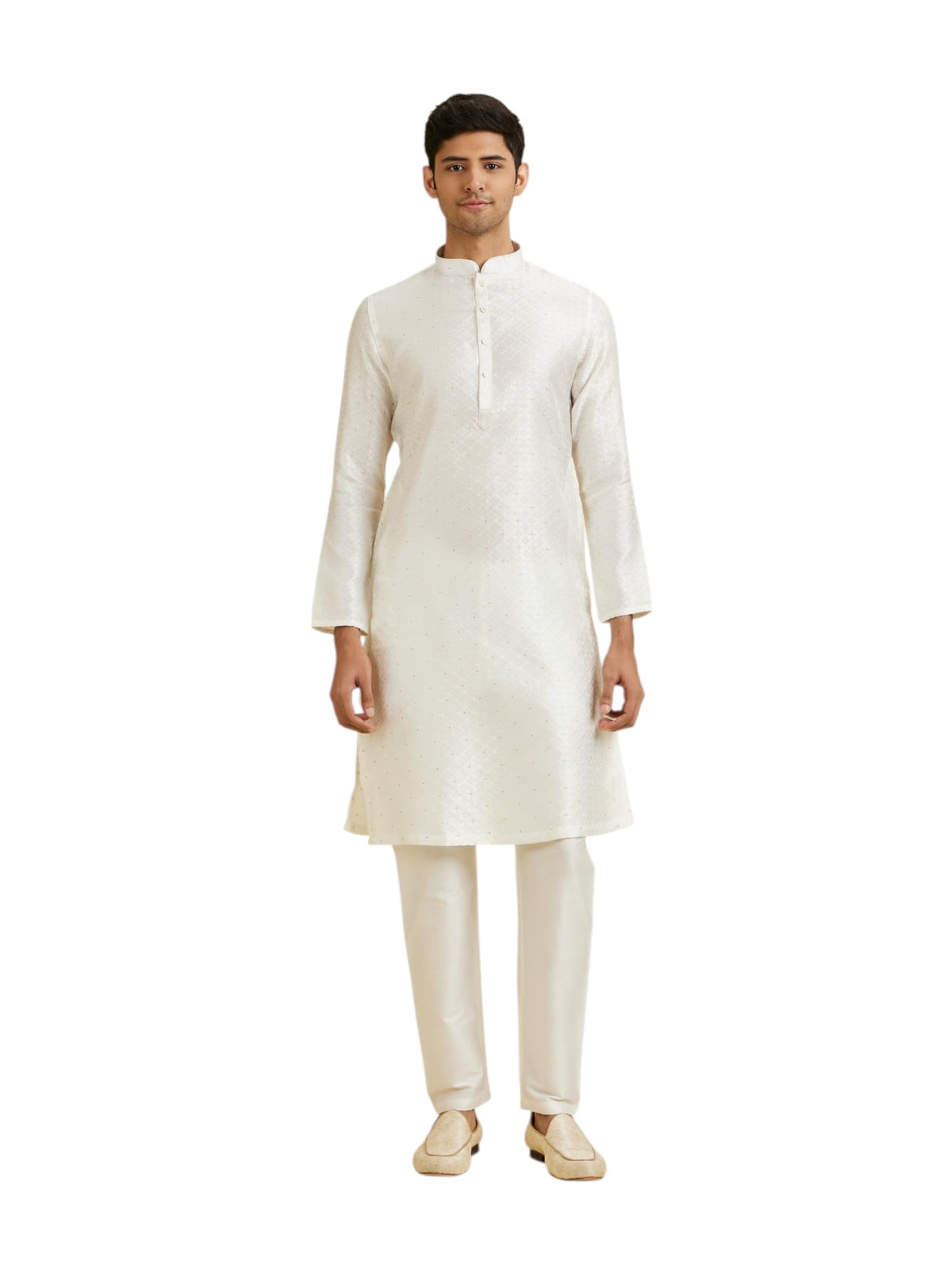 Manyavar Men's Art Silk Self-Textured Kurta Pyjama Set (2pcs)
