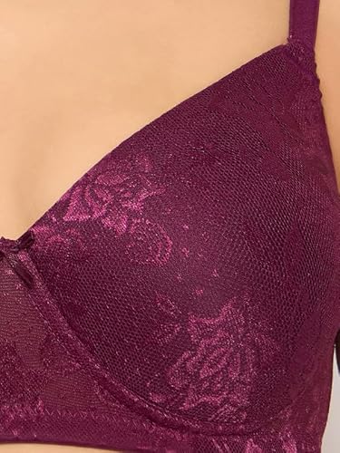 Clovia Women's Lace Padded Non-Wired Full Coverage Bra (BR1479T12_Purple_32D)